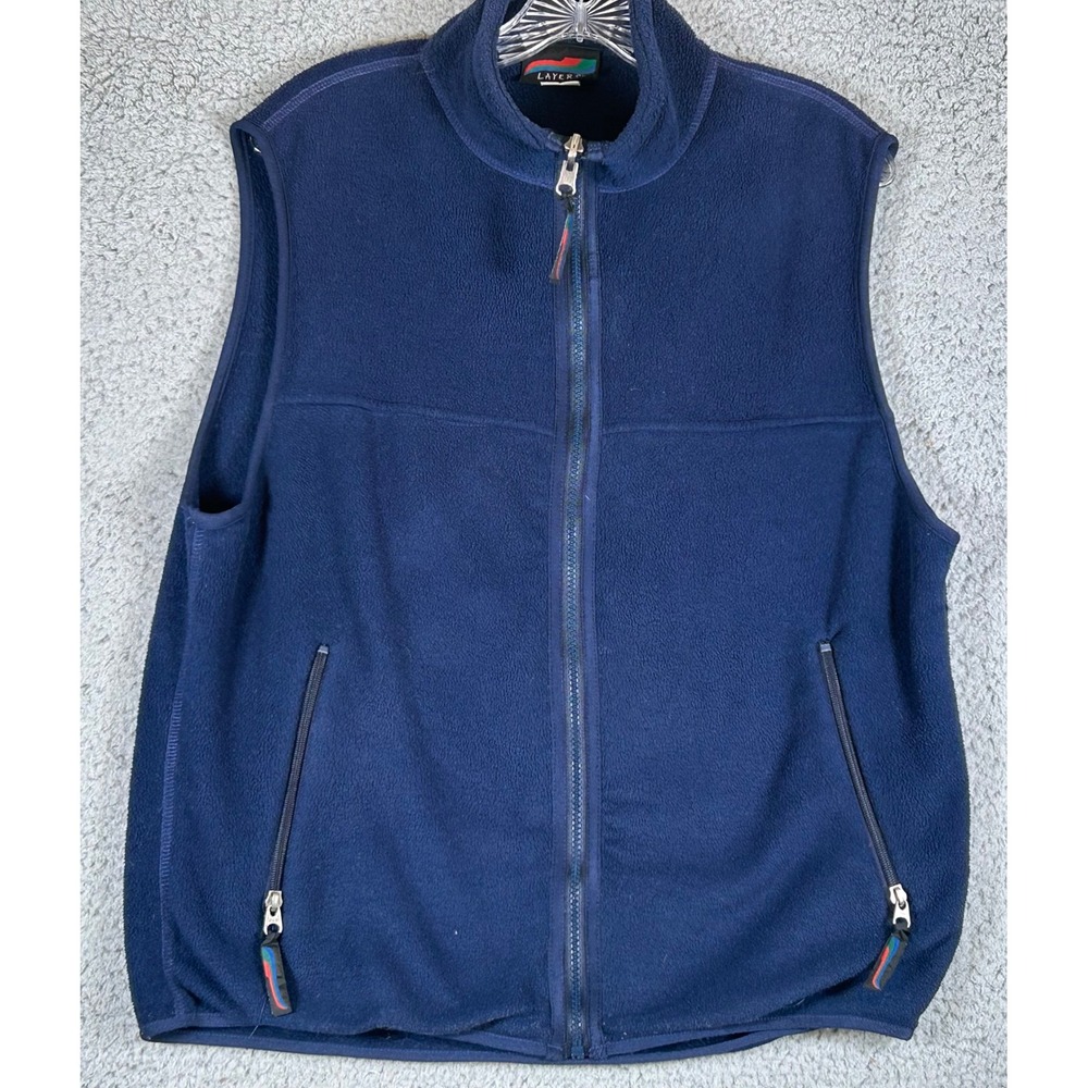 Layers Mens Navy Blue Fleece Vest Full Zip‎ Pockets Outdoor Casual Size M